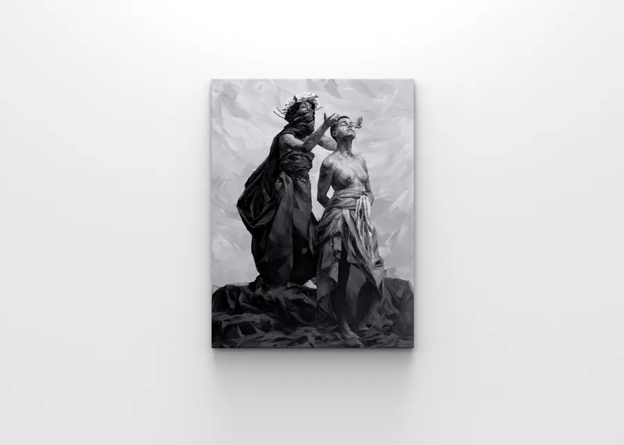 Work hung in a white space