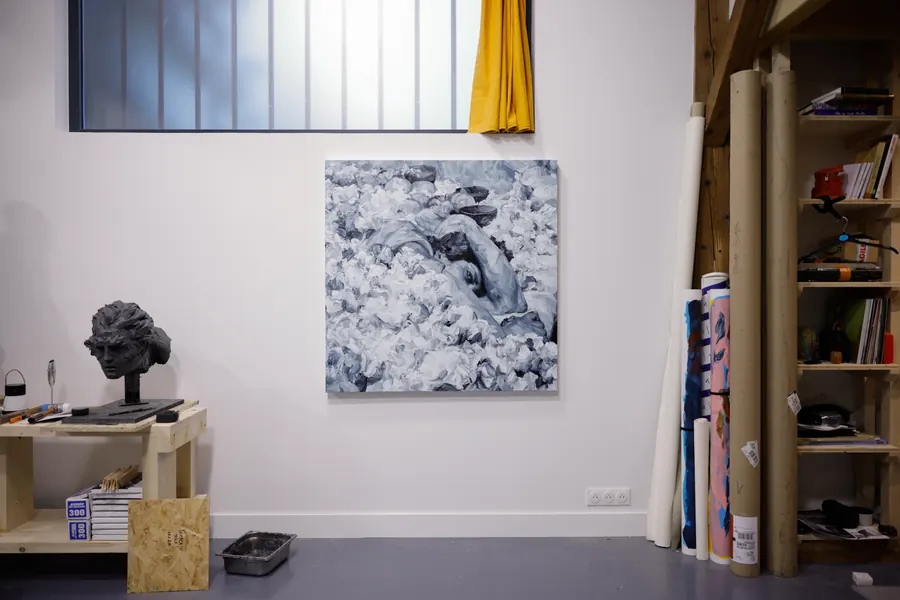 The studio, canvas and bust in progress